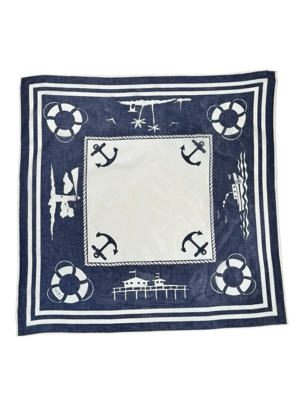Echo Club 7 Cotton Nautical Anchor & Lifesaver Navy and White Panel